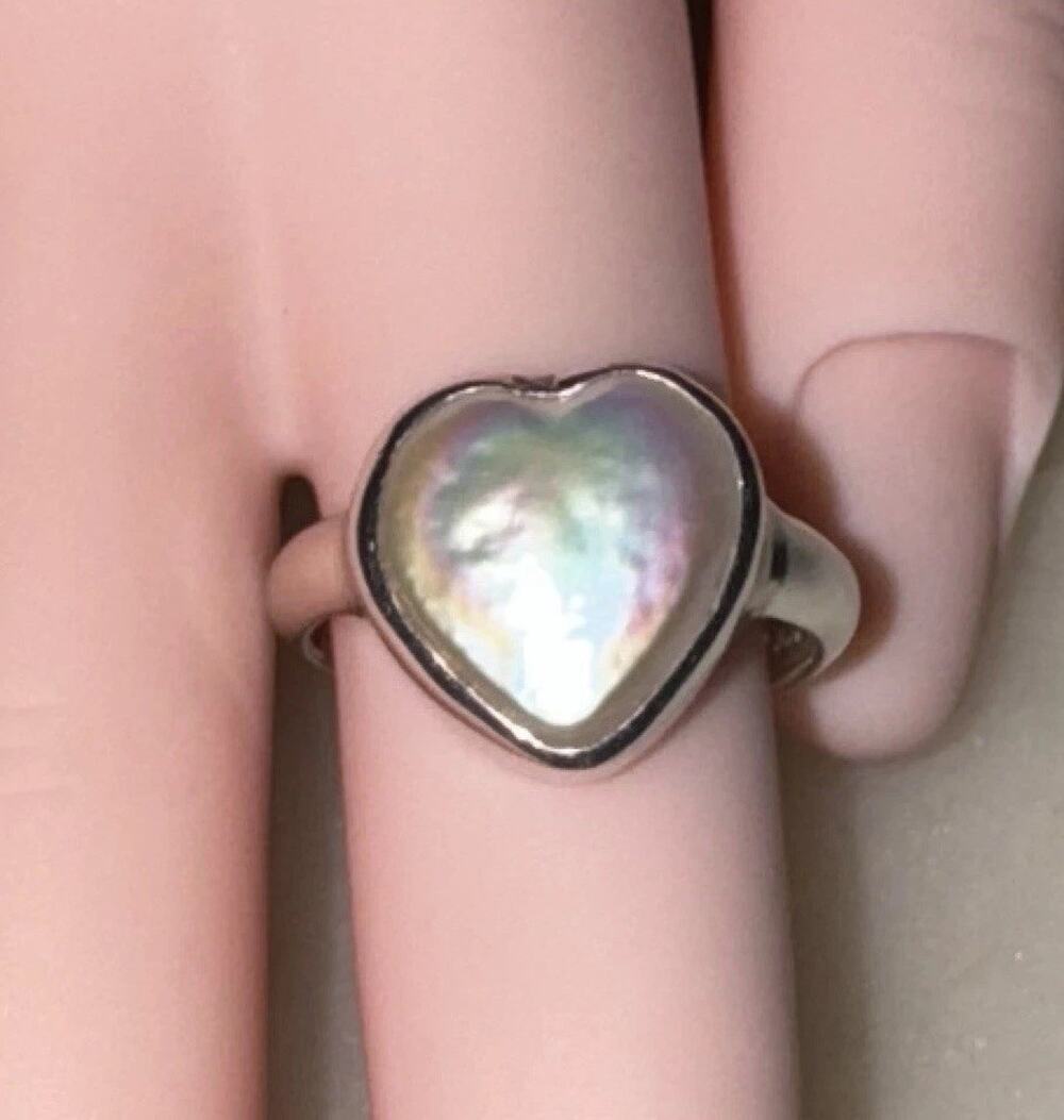 Janice Girardi Sterling Silver 925 Heart Ring with Mother of Pearl Size 7.5